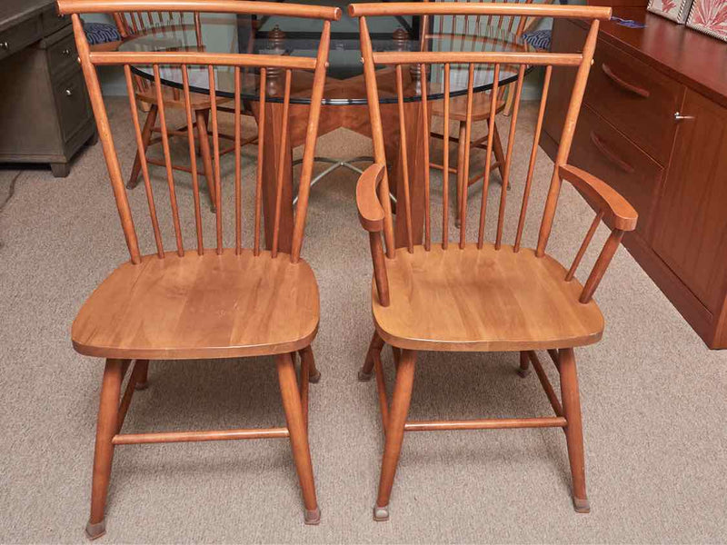 Canadian Maple X Leg Glass Top Table & 2 Arm 2 Side  Chair Set