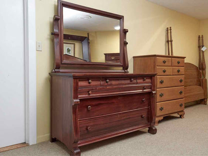 Mahogany Empire Style 6 Drawer Dresser With Mirror