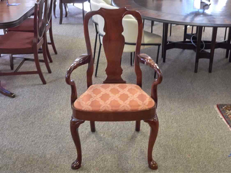 Set of 6 Queen Anne Mahogany Dining Chairs with Salmon Upholstered Seats