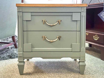 Pair of Seafoam Green Two Drawer Nightstands with Maple Tops