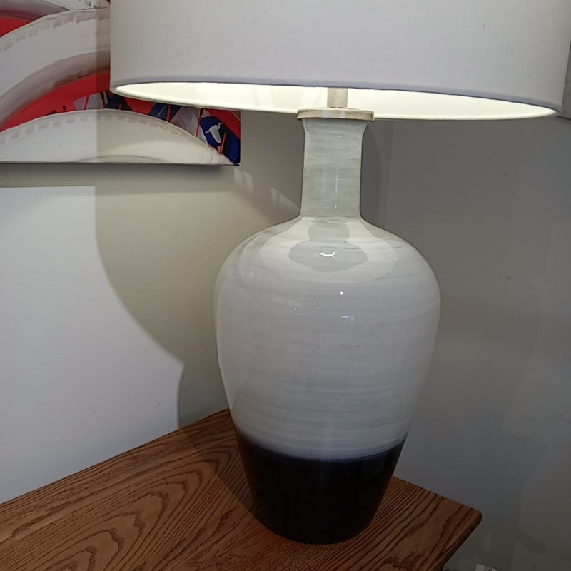 Royal Horizon Glass Table Lamp With Ivory Drum Shade