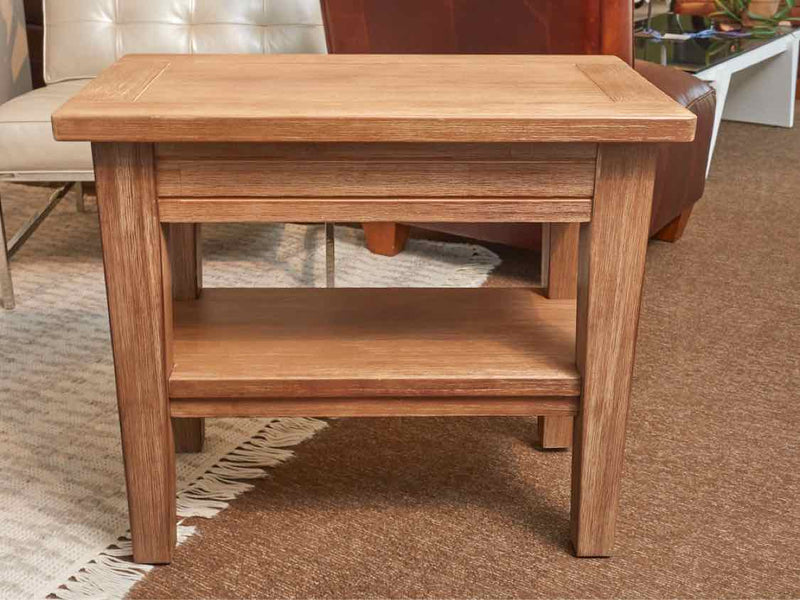 Pair Of Bleached Wood With Shelf Side Tables