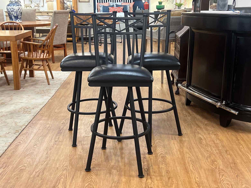 Set of 3 Black Metal Swivel Bar Stools