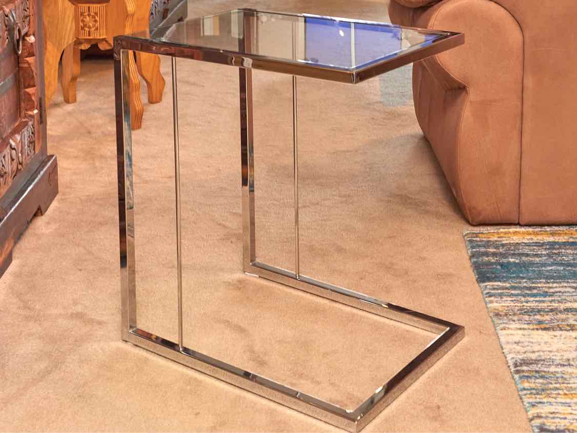 Pair Of  Contemporary Glass Top Chrome Base Side Tables