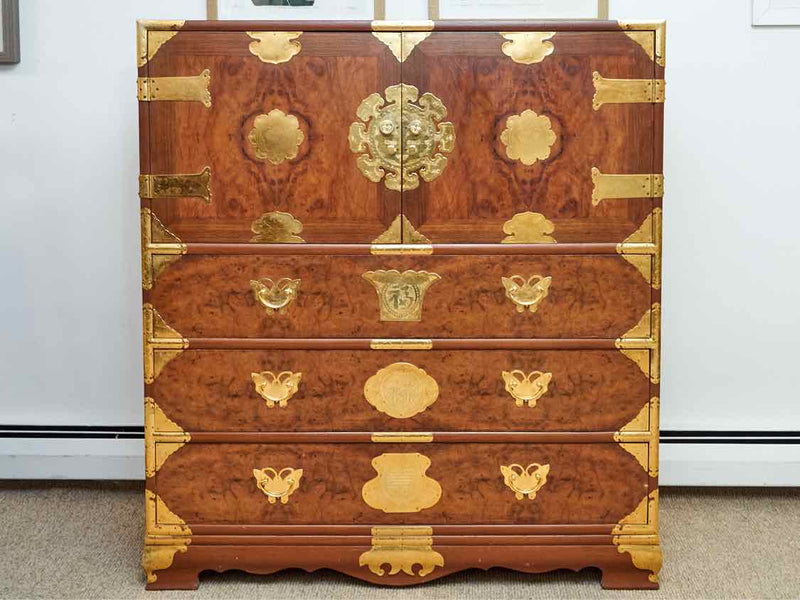 Burlwood Asian "Wedding Chest' 2 Doors 6 Drawer With  Brass Accents Chests