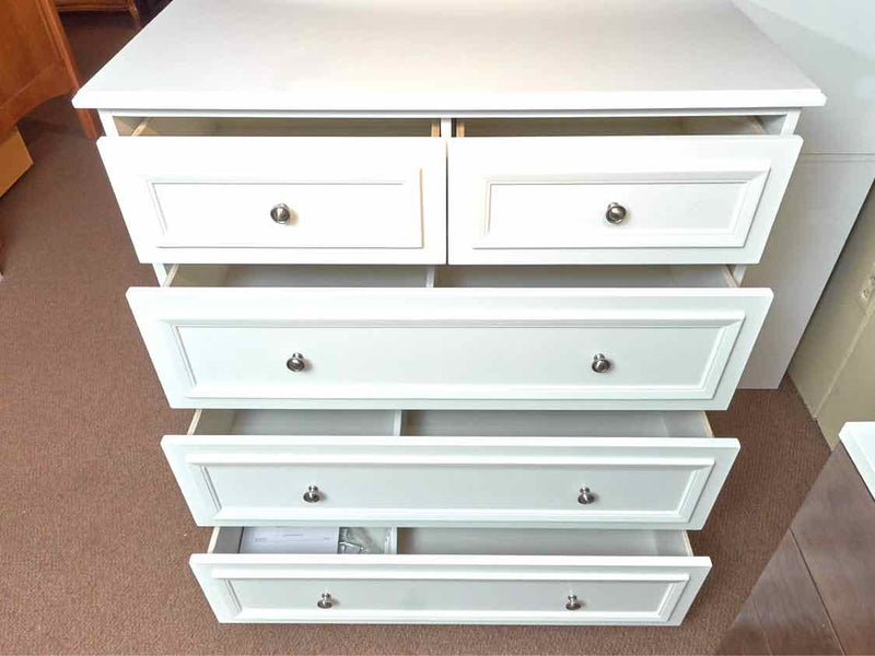 Pottery Barn 'Fillmore' White 5 Drawer Nickle Knobs Chest