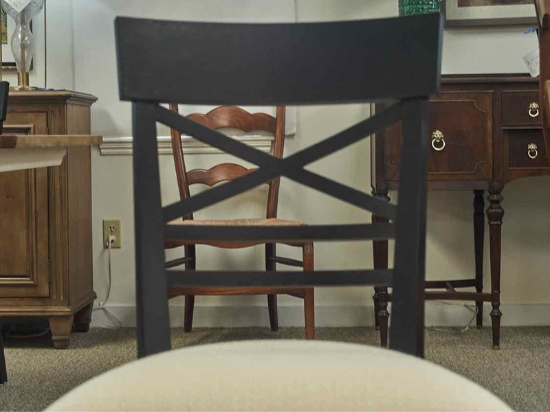 Set of (6) Ethan Allen "Blake" Black X Back  Dining Chairs with Ivory Seats