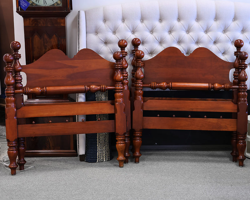 Pair of Twin Four Post Beds with Cannonball Finials in Solid Cherry