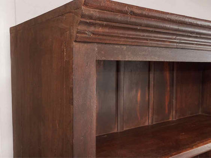 Solid Cypress Dark Stained 5 Shelf 2 Carved Door Bookcase