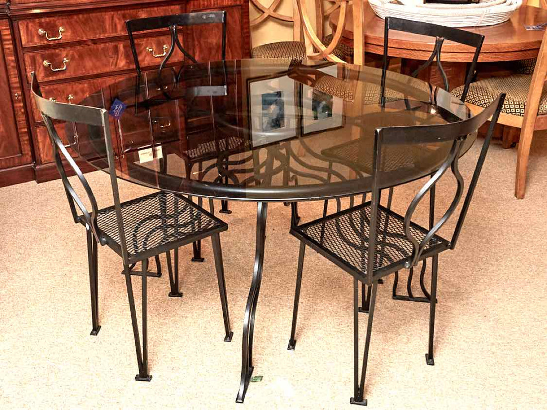 Wrought Iron Glass High Table, furniture Outdoor Patio Table, retailer Brown