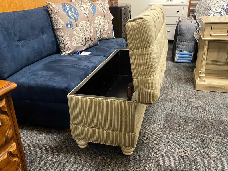 Olive and Cream Striped Storage Bench