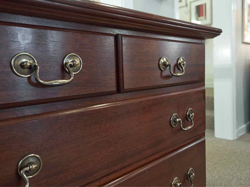 Mahogany Triple Dresser with 9 Drawers & Brass Chippendale Pulls