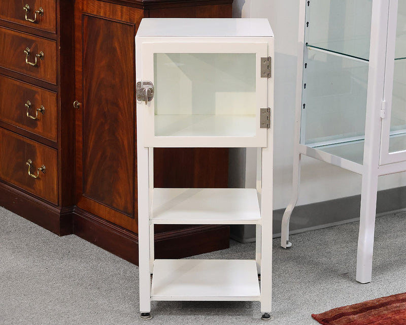 Cream Metal Glass Storage Stand w/ Glass Top Compartment and two Shelves