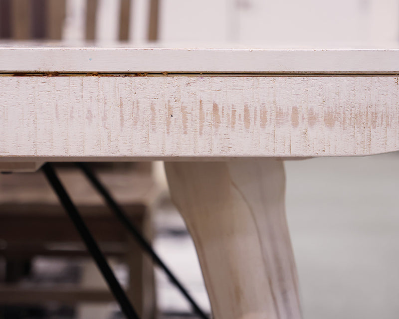 Modern Rustic Leg Dining Table with Leaf in White & Set of 6 Grey Chairs