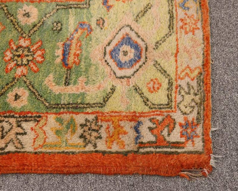 Turkish 9 x 10 Area Rug in Pale Green, Coral and Blue