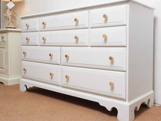 Sterling House Arctic White Finish 10 Drawer Dresser with Gold Finish Knobs