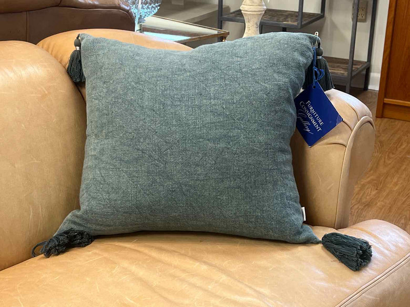 Arhaus Sea-Green Denim Accent Pillow w/ Tassles