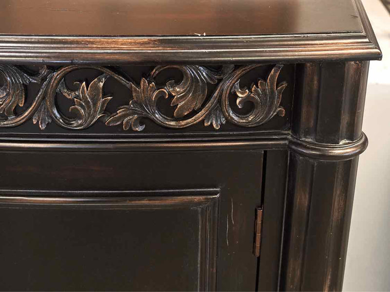 Black Distressed Finish Accent Chest with 2 Doors & Carved Sides