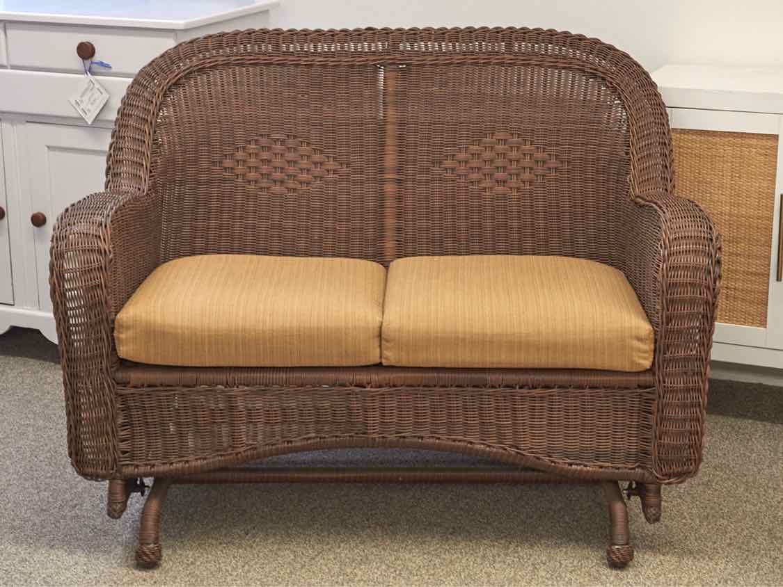 Brown Wicker Porch Glider with Cushions