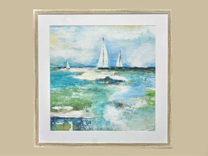 Beach Front 'Racing Sailboats' Art Print Under Glass In Driftwood Frame