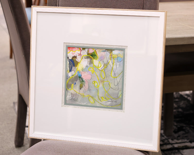 "String of Lights IV" Matted Print in White & Blond Wood Frame