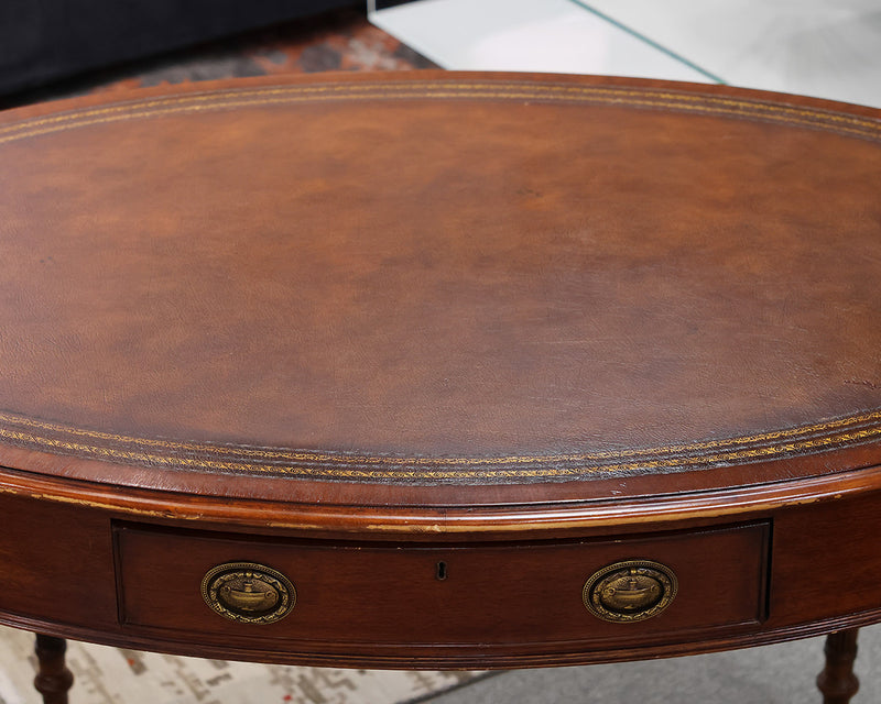 Sheraton Mahogany Desk on Wheels w/Leather Top Inlay. 3 Drawers