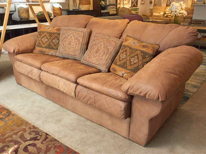 Leather Center 'Amber Cognac' Suede Leather 3 Cushion Sofa