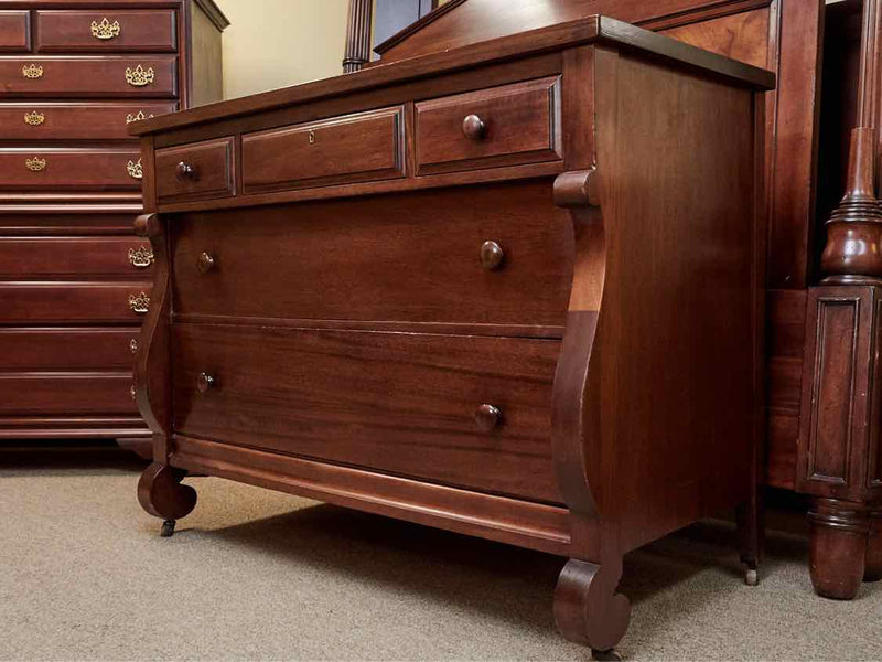 Sligh Mahogany Empire Style 5 Drawer Chest On Casters