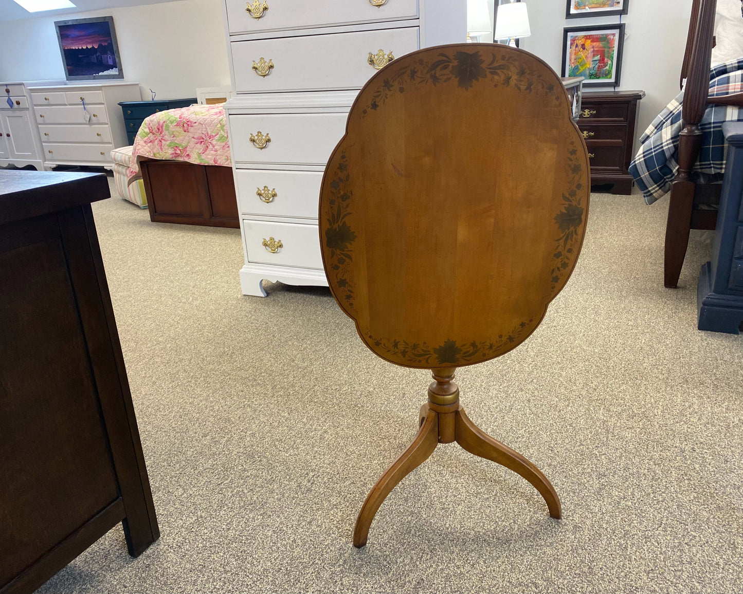 Hitchcock Maple Tilt-Top  Side Table with Stenciling