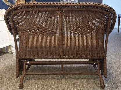 Brown Wicker Porch Glider with Cushions