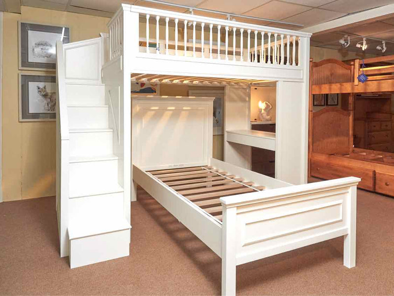 Pottery Barn 'Fillmore' White Twin Over Twin  Loft Bed Stairs & Desk Bunkbed