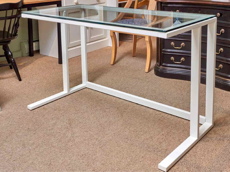 Glass Top White Finish Metal Contemporary  Work Table