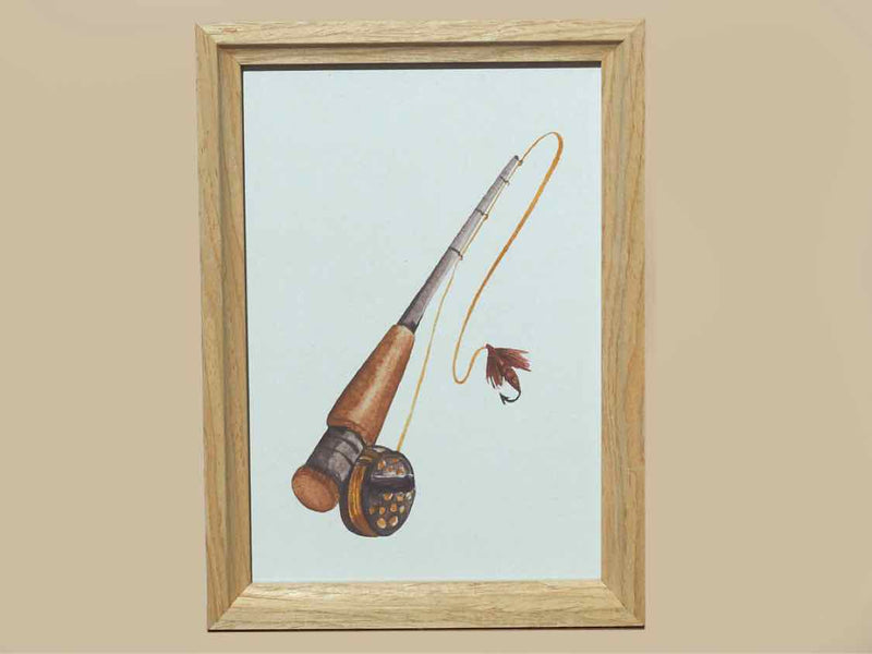 Fishing Rod Print In Wooden Frame