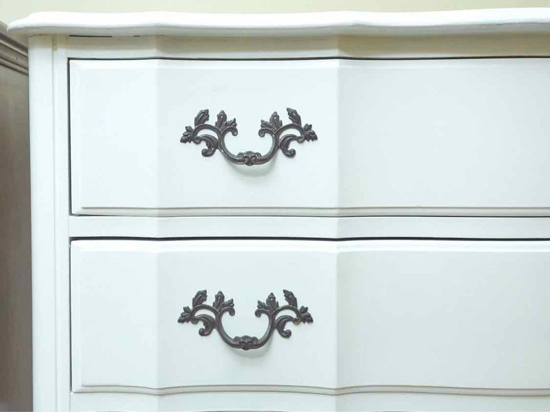 Off White Finish 3 Over 3 Drawer Ornate Metal Handles  Chest