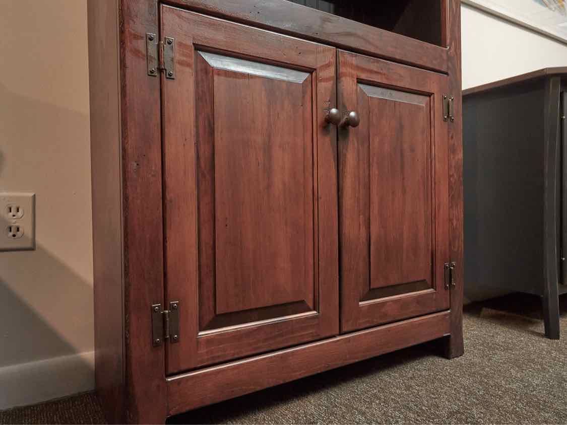 Pine Bookcase with Black Beadboard with 2 Shelves & 2 Doors