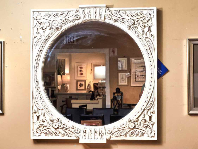 White Rub Thur Finish Ornate Mirror