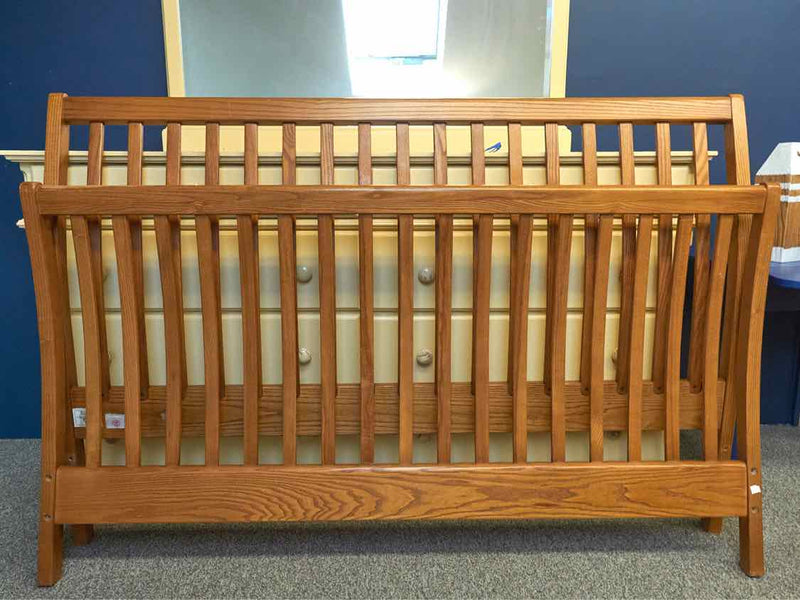 Queen Oak Slat Back Sleigh Bed