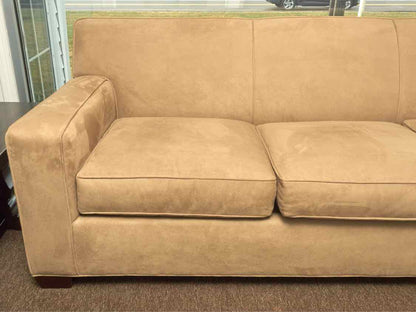 Crate & Barrel Tan Micro Fiber Tight Back 3 Cushion Sofa