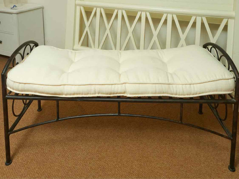 Black Finish Metal Bench Includes Cream Cushion