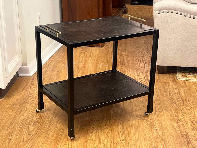 Butler Side Table in Black w/ Espresso Wood Inserts