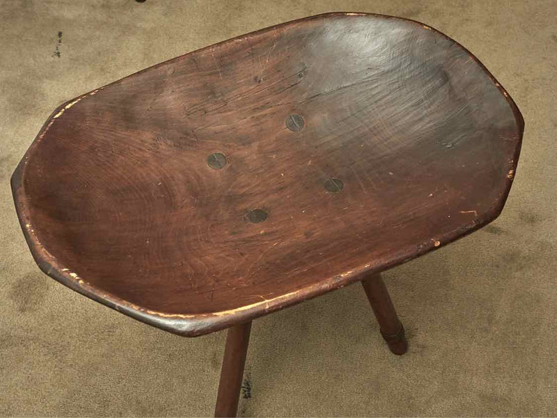 Primitive Rustic Dough Bowl On Turned Legs Accent Table