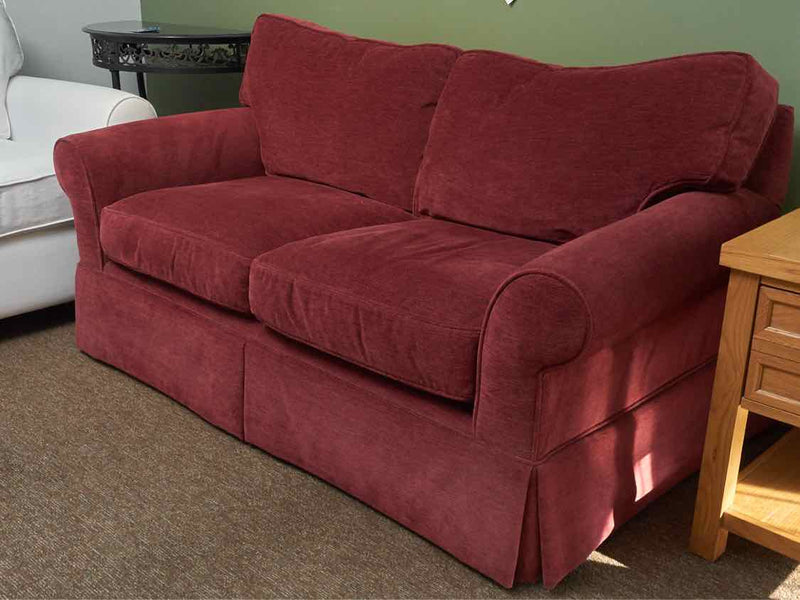 'Cranberry Red" Upholstered 2 Cushion Rolled Arms Loveseat