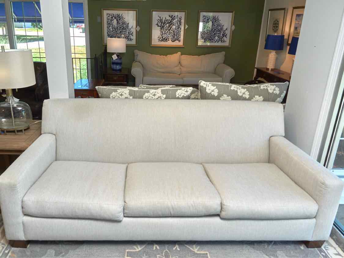 A Rudin Ecru Cream Wool & Silk Upholstered Tightback, Track Arms 3 Cushion  Sofa