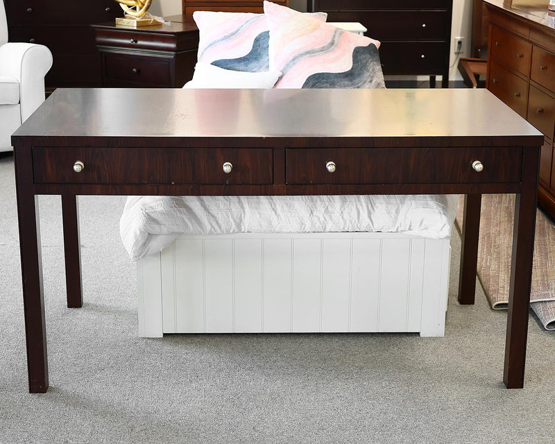 Hickory Chair Inlaid Writing Desk in Espresso with Two Drawers and Nickel Pulls