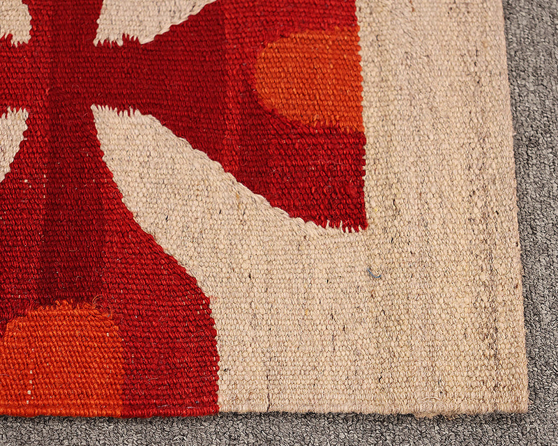 Dhoku Flat Weave Turkish Runner in Oatmeal, Red and Coral