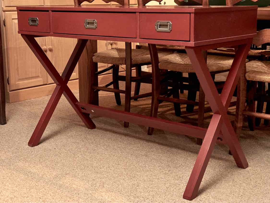 Contemporary 3 Drawer Desk In 'Cranberry Red' Finish