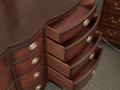 Mahogany Serpentine 12 Drawer Dresser with Hepplewhite Brass Handles