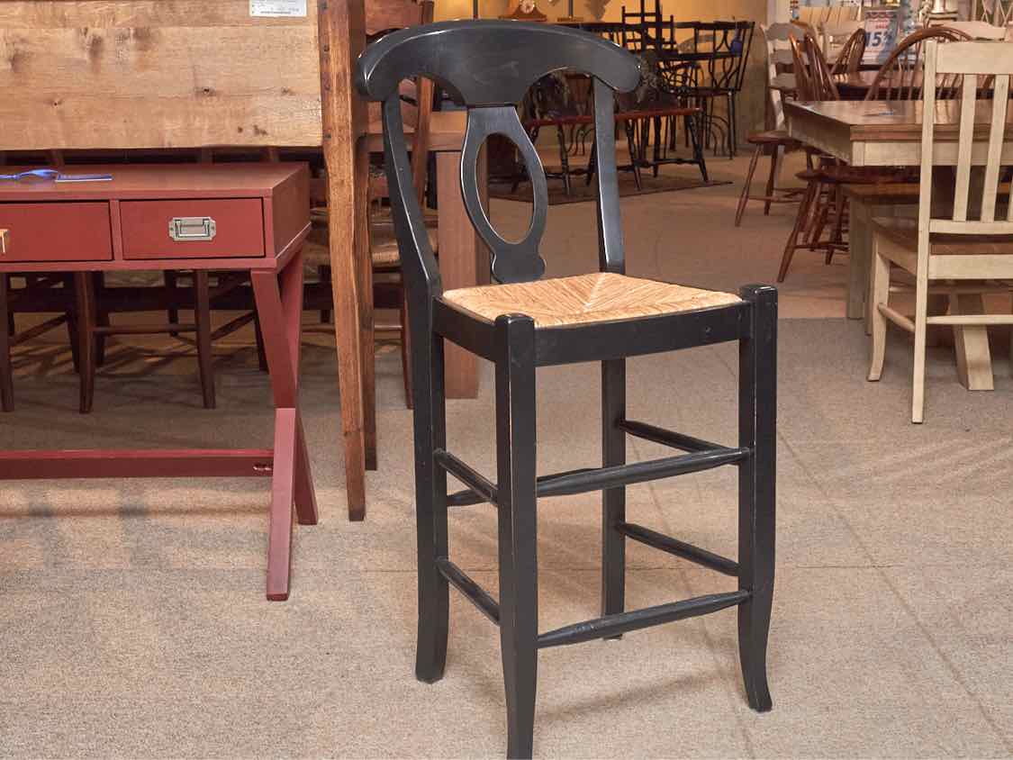 Set Of 4  Pottery Barn Black Finish Rush Seat Counter Stools