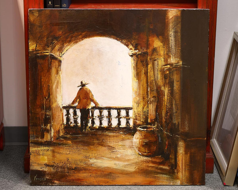 Original Painting on Canvas of A Figure on Balcony by Pommelin