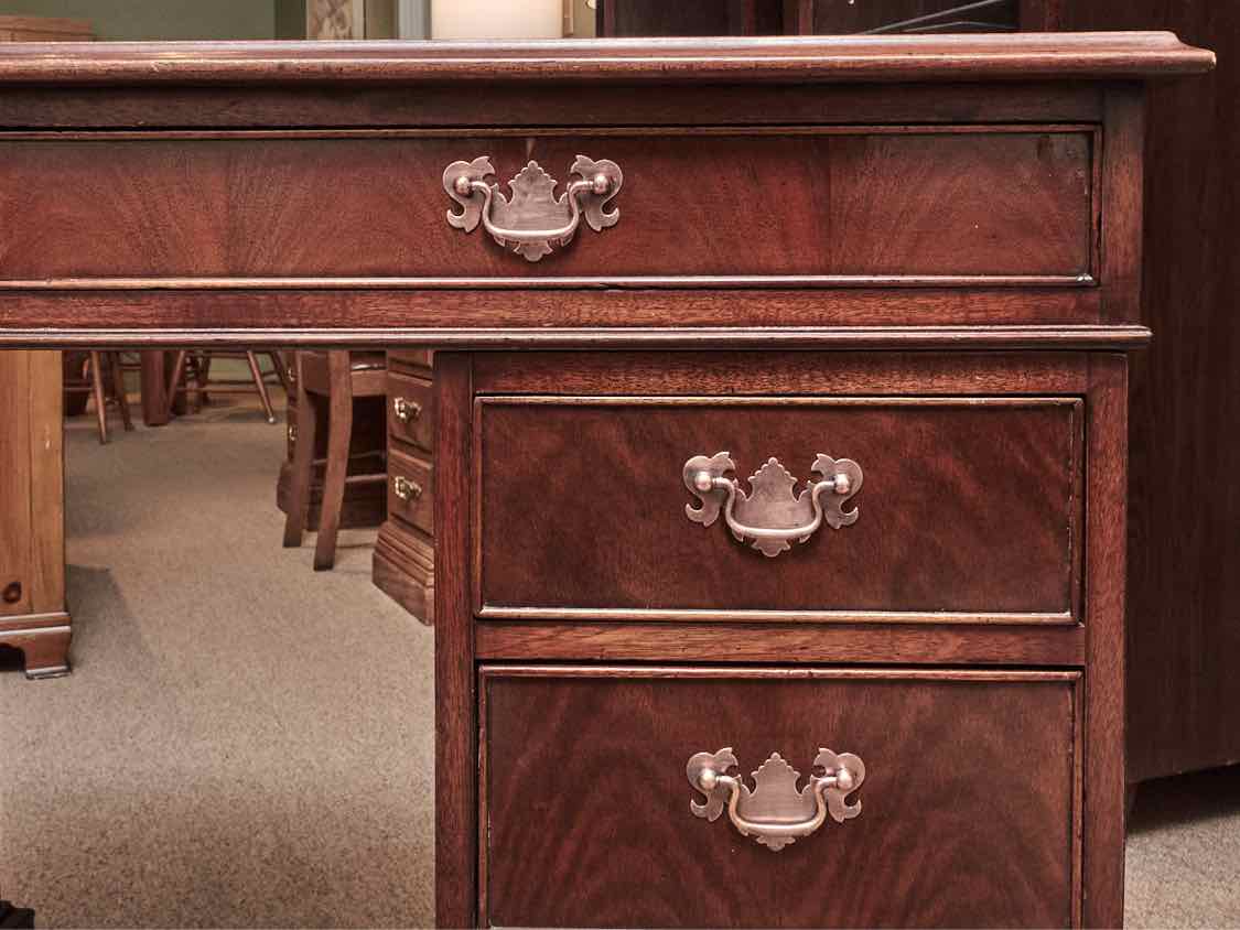 Mahogany  Burgundy Leather  Top 8 Drawer Desk